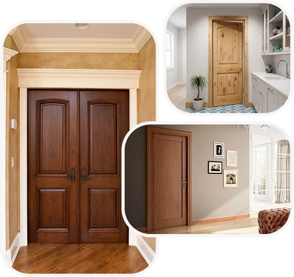Collage of interior wood doors in various styles and finishes