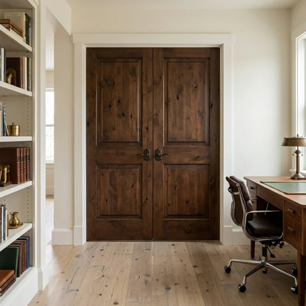 Espresso stained knotty alder 2-panel double interior doors