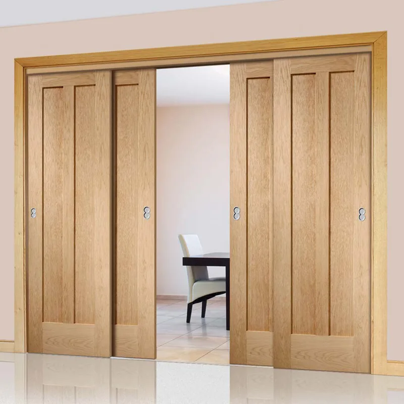 Four-panel sliding light oak interior doors