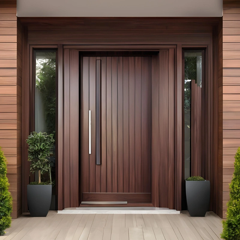 Minimalist vertical slat dark wood front door