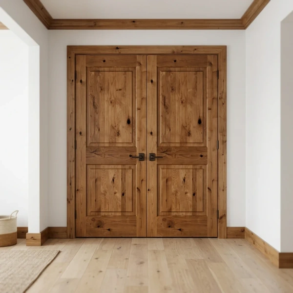Natural knotty alder 2-panel double interior wood doors
