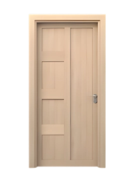 Tan door with asymmetrical vertical panel design