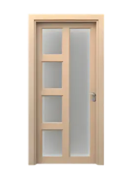 Tan door with five rectangular frosted glass panels.