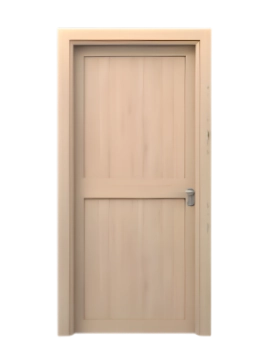 Tan door with four horizontal frosted glass panes.