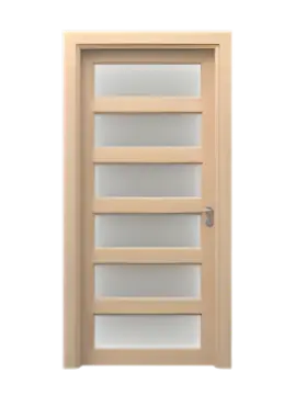 Tan door with six horizontal frosted glass panels