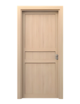 Tan door with three slim vertical frosted glass panes