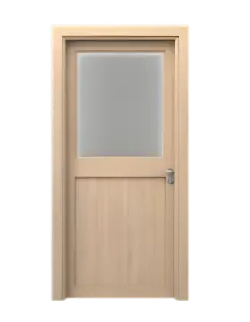 Tan door with top frosted glass panel