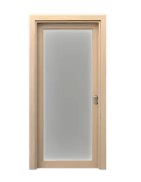Tan wooden door with a large frosted glass panel