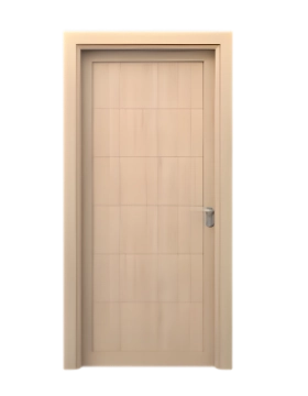 Tan wooden door with horizontal slat details