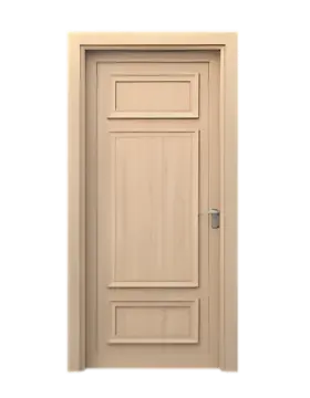 Three-panel door with small top and bottom panels.