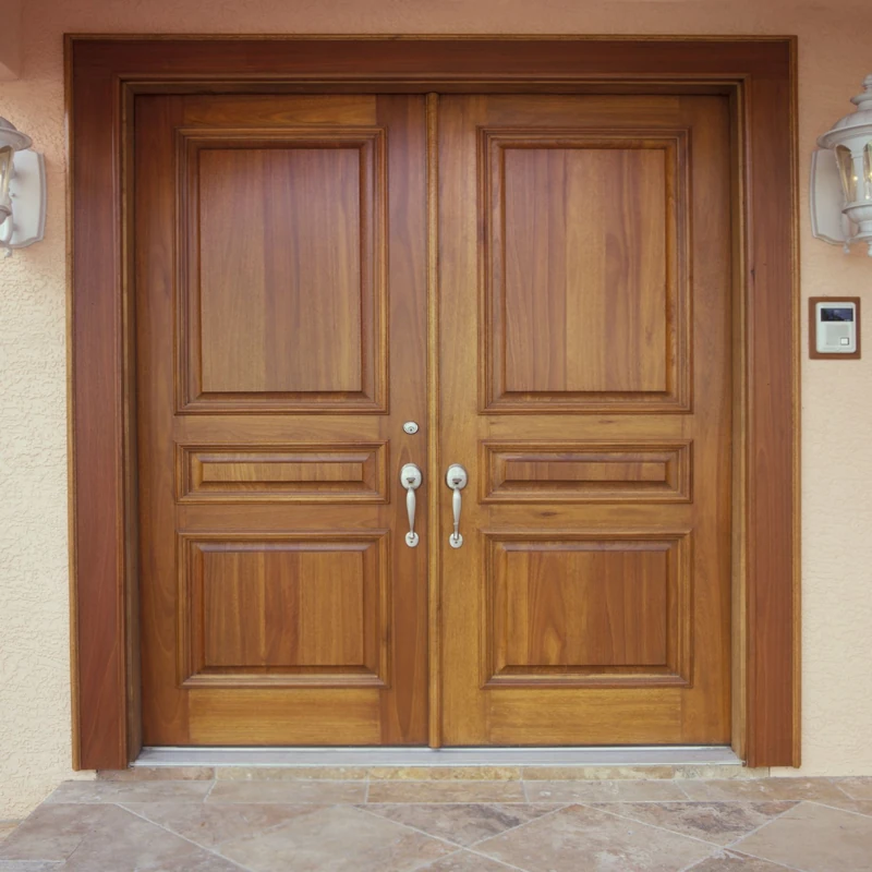 Traditional oak double front doors with raised panels